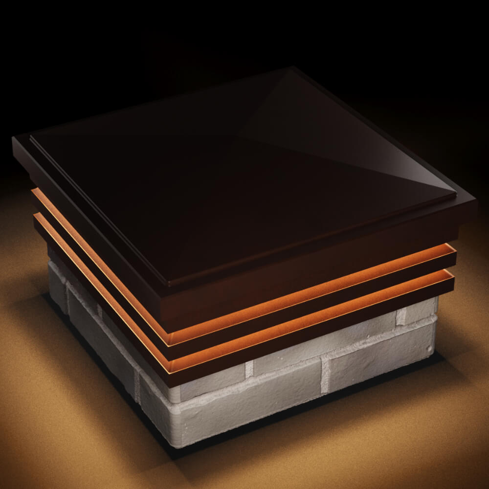 Колпак Zking Бона ХайТек Коричневый на столб 1.5х1.5 кирпича (385х385мм) с подсветкой в Ташкенте фото