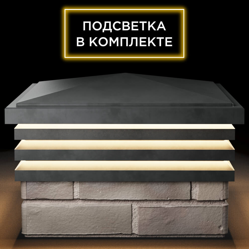 Колпак Zking Бона ХайТек Серый на столб 1.5х1.5 кирпича (385х385мм) с подсветкой Ташкент фото
